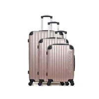 set de 3 valises american travel - set de 3 abs budapest 4 roues - rose dore