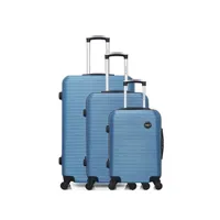 set de 3 valises blue star bluestar - set de 3 abs london 4 roues - bleu
