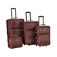 rockland lot de 4 valises - taille unique, rose/léopard, taille unique, jungle softside ensemble de valises