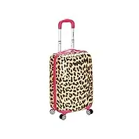 rockland safari valise rigide à roulettes pivotantes, rose/léopard, carry-on 20-inch, safari valise rigide à roulettes pivotantes