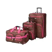 rockland vara softside lot de 3 valises verticales, rose/léopard, 3-piece set (20/22/28), vara softside lot de 3 valises verticales