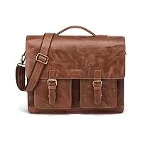 leabags sac à bandoulière pour hommes et femmes | sac ordinateur portable en cuir véritable 15 pouces | sac avec sangle d'épaule | sac messager | sac de travail | sac d'enseignant | cognac vintage