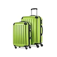 hauptstadtkoffer - alex - lot de 2 valises rigides brillantes - valise moyenne 65 cm + bagage à main 55 cm, 74 + 42 litres, tsa, vert pomme, 65 cm, ensemble de valises