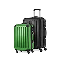hauptstadtkoffer - alex - lot de 2 valises rigides brillantes, valise moyenne 65 cm + bagage à main 55 cm, 74 + 42 litres, tsa, noir/vert, 65 cm, set de valises
