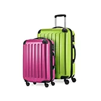 hauptstadtkoffer - alex lot de 2 valises rigides brillantes, valise moyenne 65 cm + bagage à main 55 cm, 74 + 42 litres, tsa, vert pomme/magenta, vert pomme/magenta, 65 cm, set de valises