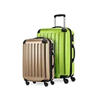 hauptstadtkoffer - alex lot de 2 valises rigides brillantes, valise moyenne 65 cm + bagage à main 55 cm, 74 + 42 litres, tsa, vert pomme/champagne, vert pomme/champagne, 65 cm, set de valises
