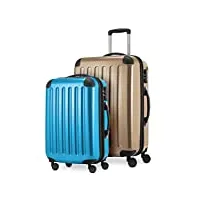 hauptstadtkoffer - alex - lot de 2 valises rigides brillantes - valise moyenne 65 cm + bagage à main 55 cm, 74 + 42 litres, tsa, champagne cyan, champagne bleu cyan, 65 cm, set de valises