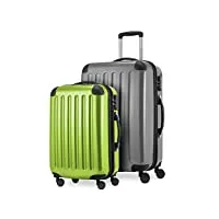 hauptstadtkoffer - alex lot de 2 valises rigides brillantes, valise moyenne 65 cm + bagage à main 55 cm, 74 + 42 litres, tsa, argenté/vert pomme, argenté/vert pomme, 65 cm, set de valises