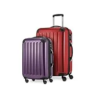 hauptstadtkoffer - alex - lot de 2 valises rigides brillantes, valise moyenne 65 cm + bagage à main 55 cm, 74 + 42 litres, tsa, rouge aubergine, 65 cm, set de valises