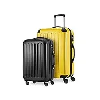 hauptstadtkoffer - alex - lot de 2 valises rigides brillantes - valise moyenne 65 cm + bagage à main 55 cm, 74 + 42 litres, tsa, jaune/noir, 65 cm, ensemble de valises