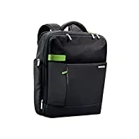 leitz sac à dos pour ordinateur 15.6“, 17 poches de rangement, noir, polyester déperlant et cuir véritable, smart traveller, 60170095