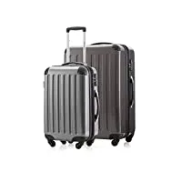 hauptstadtkoffer lot de 2 valises bagage à main + valise de voyage, argent 42 l, titan 119l, ensemble de valises