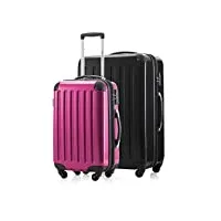hauptstadtkoffer lot de 2 valises bagage à main + valise de voyage, magenta 42 l, schwarz 119 l, ensemble de valises