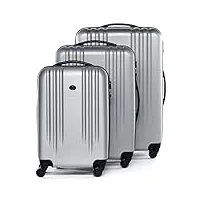 fergÉ marseille lot de 3 valises trolley rigides avec 4 roulettes, 100 % abs, dont bagage à main de 55 cm, argenté, 3er set, set de bagage