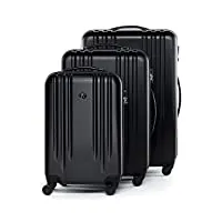 fergÉ valise légère marseille à roulettes rigide 4 roulettes pivotantes, noir, set de 3, set de bagages