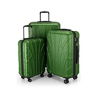 suitline - set de 3 valise bagages rigide, (s, m, l), vert