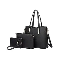 miss lulu sac à main femme de 3 en 1 sac bandoulière avec pochette cabas femme en cuir synthétique - noir -