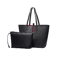 miss lulu sac porté main bandoulière femme double face en pu cuir cabas set de 2,noir,taille unique