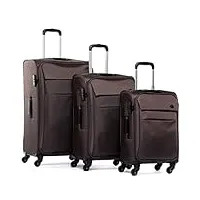 fergÉ set 3 valises voyage en toile calais | trolley 4 roulettes 360 degrés | bagages douce trois pc 4 roues marron