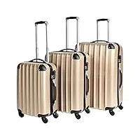 tectake lot de 3 valises trolley valise rigide à roulettes - diverses couleurs au choix (champagne)