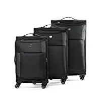 fergÉ set 3 valises voyage en toile extensible saint-tropez bagages douce trois pc 4 roues trolley 4 roulettes pivotantes noir