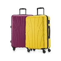 suitline - set de 2 valises 66 cm, bagage rigide de taille moyenne extensible, trolley légere, serrure à combinaison tsa, jaune/magenta