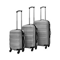 vidaxl jeu de valises rigides 3 pièces ensemble coffres bagages valises de voyage trolley roulette sac de voyage rangement vacances argenté 45,5/55/66 cm