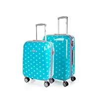 skpat lot de 4 valises de voyage légères, 4 roues, cadenas à combinaison 66400, turquoise à pois, 55 cm + 65 cm, s + m