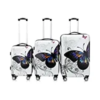 monzana® lot de 3 valises de voyage butterfly valise rigide trolley valise abs revêtement pc avec cadenas à combinaison