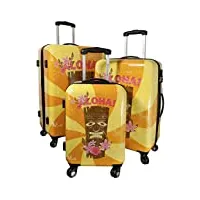 betz valise à fermeture tsa trolley bagage à cabine poignée télescopique et roulettes pivotantes à 360° motif hawaii 1 (set de 3)