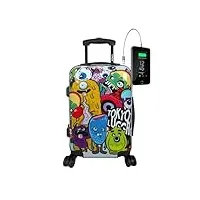 tokyoto valise cabine bagage voyage rigide ryanair easyjet trolley 55x35x20 cm enfant 4 roulettes monsters&zombies avec usb chargeur 8000mah