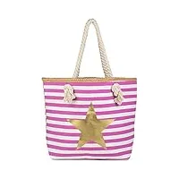 stylebreaker sac de plage à rayures marines avec étoiles imprimées et fermeture éclair, bandoulière, besace, femme 02012169, couleur:rose-blanc/doré