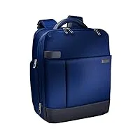 leitz sac à dos pour ordinateur 15.6“, 17 poches de rangement, bleu, polyester déperlant et cuir véritable, smart traveller, 60170069