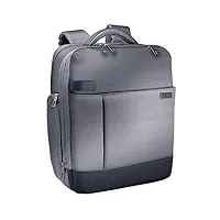 leitz sac à dos pour ordinateur 15.6“, 17 poches de rangement, gris, polyester déperlant et cuir véritable, smart traveller, 60170084