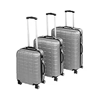 tectake set de 3 valises de voyage de abs | avec serrure à combinaison intégrée | poignée télescopique | roulettes 360° - diverses couleurs au choix (argent| no. 402672)