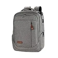 kroser sac à dos pour ordinateur portable, 17,3" étanche pour voyage scolaire sac à dos décontracté pour affaires/université/dames/hommes - gris