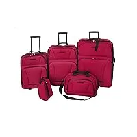 vidaxl lot de 5 valises de voyage extensibles à roulettes noir/rouge, rouge