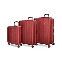 movom wood set de bagages rouge 55/65/75 cms rigide abs serrure tsa 220l 4 roues doubles bagage à main