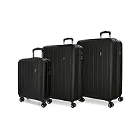 movom wood set de bagages noir 55/65/75 cms rigide abs serrure tsa 220l 4 roues doubles bagage à main