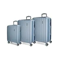 movom wood set de bagages bleu 55/65/75 cms rigide abs serrure tsa 220l 4 roues doubles bagage à main