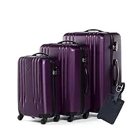 fergÉ set 3 valises rigide léger + une étiquette de bagage marseille ensemble de bagages trolley voyage violet