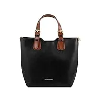 tuscany leather tl bag sac cabas en cuir saffiano - tl141696 (noir)