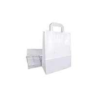 500 petits sacs papier kraft blanc avec poignée 6 litres largeur 22 cm , hauteur 28 cm, soufflet 10- sac cabas à anse plate solide, résistant papier 70g non imprimé ref skb06pp1f (500)