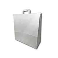 400 grands sacs papier kraft blanc avec poignée 36 litres largeur 45 cm, hauteur 47 cm, soufflet 17- sac cabas à anse plate solide, résistant papier 100g non imprimé ref skb33pp1f (400)