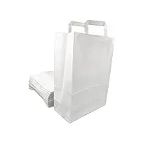 1000 sacs papier taille moyenne kraft blanc avec poignée 11 litres largeur 26 cm, hauteur 35 cm, soufflet 12- sac cabas à anse plate solide, résistant papier 80g non imprimé skb13pp1f (1000)