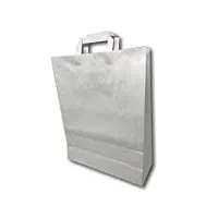 250 sacs papier taille moyenne kraft blanc avec poignée 16 litres largeur 32 cm, hauteur 40 cm, soufflet 12- sac cabas à anse plate solide, résistant papier 80g non imprimé ref skb16pp1f (250)