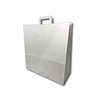 200 grands sacs papier kraft blanc avec poignée 36 litres largeur 45 cm, hauteur 47 cm, soufflet 17- sac cabas à anse plate solide, résistant papier 100g non imprimé ref skb33pp1f (200)