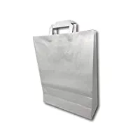 500 sacs papier taille moyenne kraft blanc avec poignée 16 litres largeur 32 cm, hauteur 40 cm, soufflet 12- sac cabas à anse plate solide, résistant papier 80g non imprimé ref skb16pp1f (500)