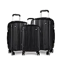kono ensembles de valises rigides en alliage léger à 4 roues en abs pour voyage d'affaires et valise trolley (ensemble 3 pièces noir)