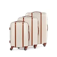 fergÉ set 3 valises rigides à 4 roulettes milano ensemble de bagages trolley voyage beige